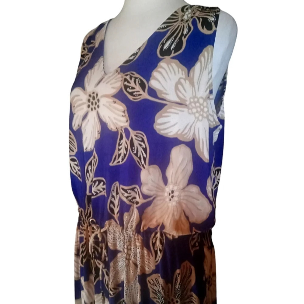 Chico's Travelers Classic Floral Print Drawstring Dress Blue Size Large Petite - Picture 4 of 9
